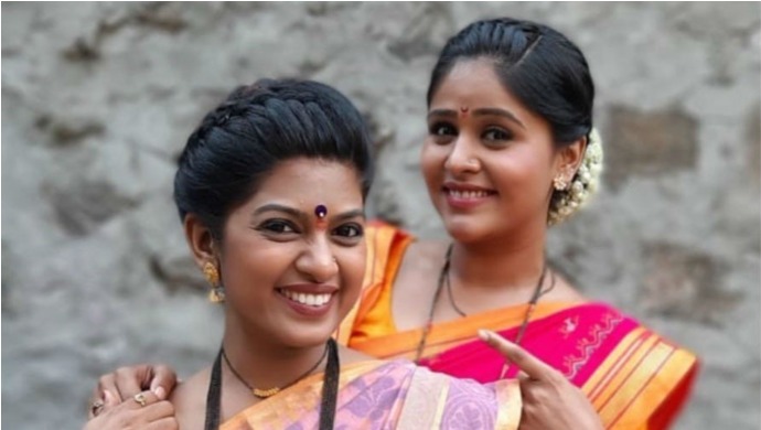A Still Of Tuzhat Jeev Rangala Actresses Akshaya Deodhar And Dhanashri Kadgaonkar