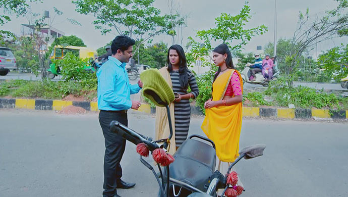 A Still Of Dinesh, Pavitra And Amulya