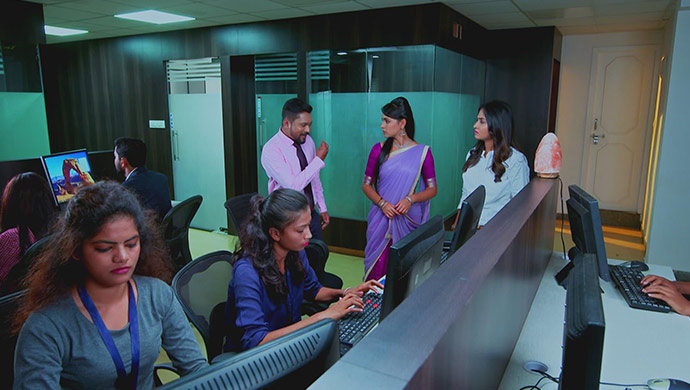 A Still Of Kantha, Amulya And Sarika